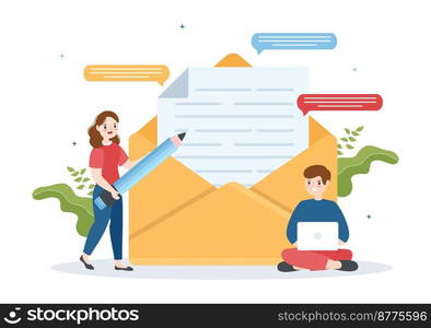 Email Service with Correspondence Delivery, Electronic Mail Message and Business Marketing in Flat Cartoon Hand Drawn Templates Illustration