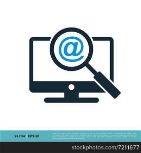 Email Sign Screen and Magnifying Glass Icon Vector Logo Template Illustration Design. Vector EPS 10.