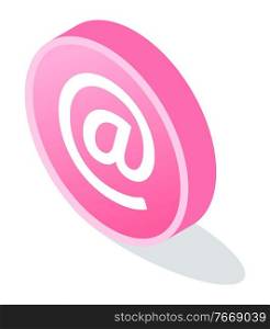 Email social media symbol in pink color. Creative idea with message logotype for digital marketing develop. Button in round shape for electronic service. Advertising information emblem on white vector. Digital Marketing Button with Email Logo Vector