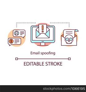 Email spoofing concept icon. Scam idea thin line illustration. Phishing attack. Spam messages. Online fraud. Internet hacking. Stealing personal info. Vector isolated outline drawing. Editable stroke