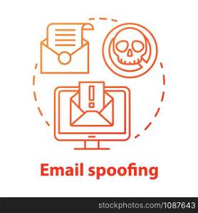 Email spoofing concept icon. Spam and virus protection. Phishing via internet. Hacking victim account. Cybercrime, fraud idea thin line illustration. Vector isolated outline drawing