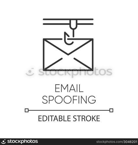 Email spoofing linear icon. Illegitimate business. Forged sender. Spamming. Fake email header. Mail phishing. Thin line illustration. Contour symbol. Vector isolated outline drawing. Editable stroke