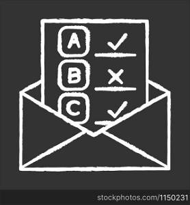 Email survey chalk icon. Public opinion. Research. Consumer review. Customer satisfaction. Feedback. Evaluation. Data collection. Sociology. Isolated vector chalkboard illustration