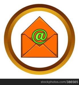 Email vector icon in golden circle, cartoon style isolated on white background. Email vector icon