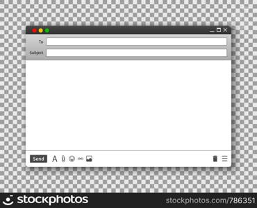 Email window. Blank text message frame interface interfaces for internet website on transparent background vector minimalist field screen image. Email window. Blank text message frame interface interfaces for internet website on transparent background vector image