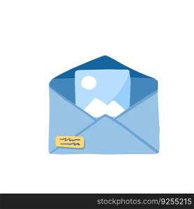 Email with attachment. Online Document Management. Attached file with image. Flat cartoon illustration isolated on white. Email with attachment.