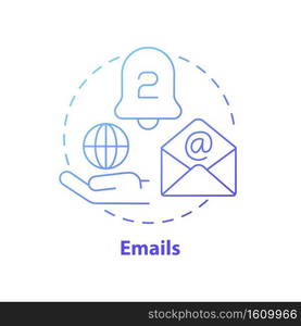 Emails concept icon. New media ex&le idea thin line illustration. Electronic mail. Two-way interaction. Newsletters. Sending and receiving message. Vector isolated outline RGB color drawing. Emails concept icon