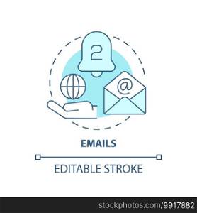 Emails concept icon. New media ex&le idea thin line illustration. Electronic mail. Newsletters. Message with text, files, image. Vector isolated outline RGB color drawing. Editable stroke. Emails concept icon