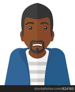 Embarrassed an african-american man vector flat design illustration isolated on white background. . Embarrassed an african-american man.