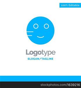 Embarrassed, Emojis, School, Study Blue Solid Logo Template. Place for Tagline