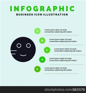 Embarrassed, Emojis, School, Study Solid Icon Infographics 5 Steps Presentation Background