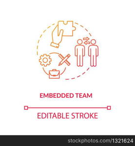 Embedded team, agency staff coworking type concept icon. Cross-functionality team, UX roles idea thin line illustration. Staff cooperation. Vector isolated outline RGB color drawing
