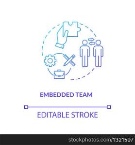 Embedded team, coworking type concept icon. Cross-functionality team idea thin line illustration. Staff cooperation, personnel UX roles involving. Vector isolated outline RGB color drawing