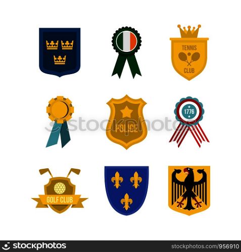 Emblem icon set. Flat set of emblem vector icons for web design isolated on white background. Emblem icon set, flat style