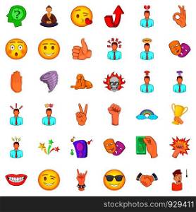 Emblem icons set. Cartoon style of 36 emotion vector icons for web isolated on white background. Emotion icons set, cartoon style