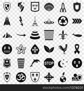 Emblem icons set. Simple style of 36 emblem vector icons for web for any design. Emblem icons set, simple style