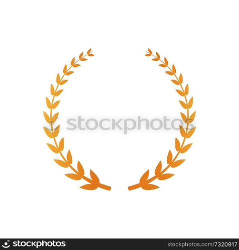 Emblem made of laurel branches, golden laurel leaves symbol of quality olive plants on stamp, watermark sign vector illustration isolated on white. Emblem Made of Laurel Branches, Golden Leaves Icon