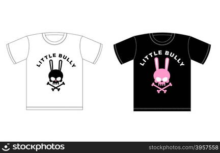 Emblem of Little hooligans. T-shirt design. Cute Rabbit Skull with bones&#xA;