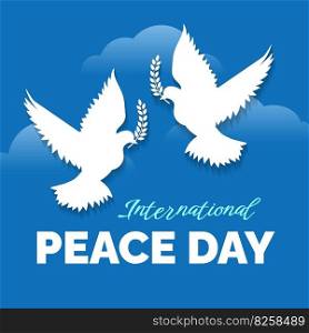 Emblem of Pigeons with Leaf Symbol of Peace. International Peace Day Emblem. Vector illustration.