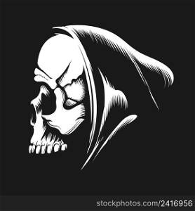 Emblem of Skull in a Hood isolated on Black. Vector illustration.