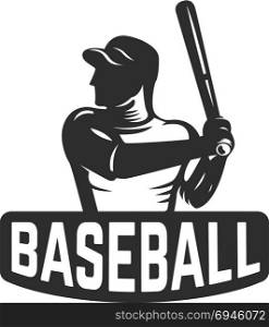emblem template with baseball player. Design element for logo, label, emblem, sign. Vector illustration