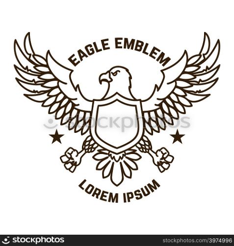 Emblem template with eagle in golden style. Design elements for logo, label, sign, menu. Vector illustration
