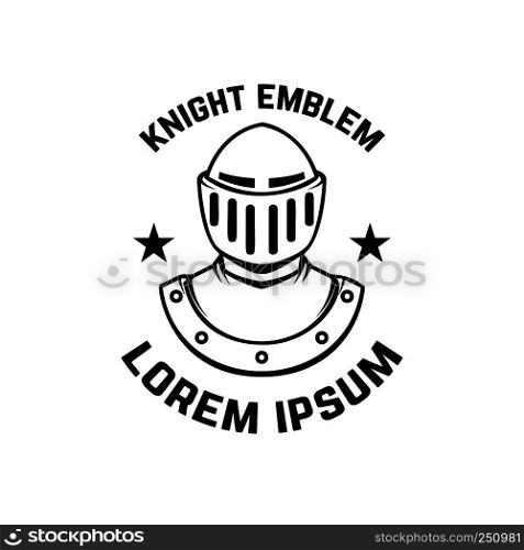 Emblem template with knight armor. Design element for logo, sign, label, badge. Vector illustration