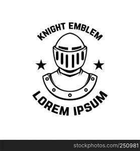 Emblem template with knight armor. Design element for logo, sign, label, badge. Vector illustration