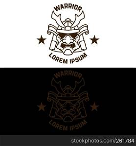 Emblem template with samurai helmet in line style. Design element for logo, label, sign, poster, t shirt. Vector illustration