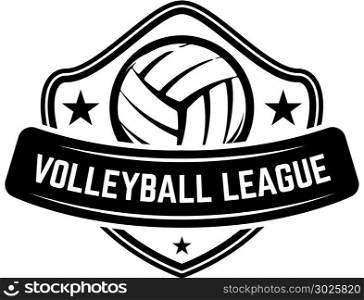 Emblem template with volleyball ball isolated on white background. Design element for logo, label, emblem, sign. Vector illustration