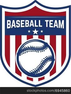 Emblem with baseball ball. Design element for logo, label, emblem, sign, badge. Vector illustration