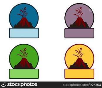 Emblem with volcano eruption and copy space