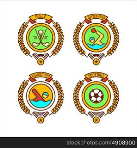 Emblems of sports clubs. Golf, water Polo, swimming, soccer. Vector illustration.