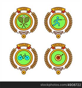 Emblems of sports clubs. Tennis, fencing, Cycling, archery. Vector illustration.