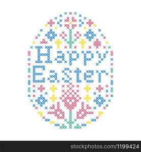 Embroidered Easter egg with abstract floral pattern on white background