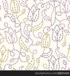 Embroidered flowers seamless pattern background vector image