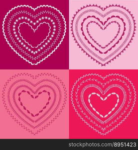 Embroidered valentine hearts vector image