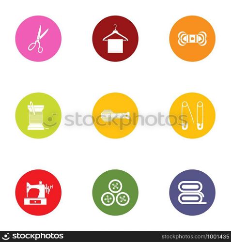 Embroidery icons set. Flat set of 9 embroidery vector icons for web isolated on white background. Embroidery icons set, flat style