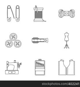 Embroidery kit icons set. Outline illustration of 9 embroidery kit vector icons for web. Embroidery kit icons set, outline style