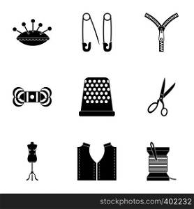 Embroidery kit icons set. Simple illustration of 9 embroidery kit vector icons for web. Embroidery kit icons set, simple style
