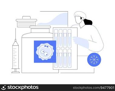 Embryo banking abstract concept vector illustration. Embryos freezing in laboratory, fertility center worker, reproductive medicine and infertility, cryopreservation process abstract metaphor.. Embryo banking abstract concept vector illustration.