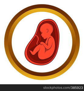 Embryo in stomach vector icon in golden circle, cartoon style isolated on white background. Embryo in stomach vector icon, cartoon style