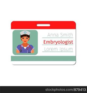 Embryologist medical specialist badge template for game design or medicine industry. Vector illustration. Embryologist medical specialist badge
