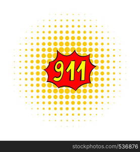 Emergency 911 icon in comics style on a white background. Emergency 911 icon, comics style