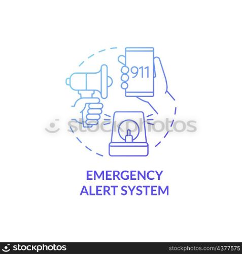 Emergency alert system blue gradient concept icon. Urgent situation message abstract idea thin line illustration. Isolated outline drawing. Roboto-Medium, Myriad Pro-Bold fonts used. Emergency alert system blue gradient concept icon