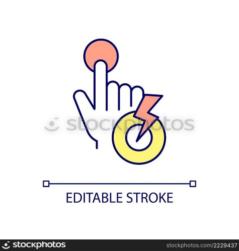 Emergency button for elderly people RGB color icon. Medical alert system. Notification about home intrusion. Isolated vector illustration. Simple filled line drawing. Editable stroke. Arial font used. Emergency button for elderly people RGB color icon
