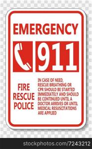 Emergency Call 911 Sign on transparent background,vector illustration EPS 10
