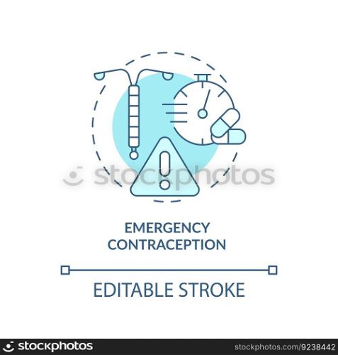 Emergency contraception turquoise concept icon. Copper iud. Morning after pill. Planned parenthood. Pro choice abstract idea thin line illustration. Isolated outline drawing. Editable stroke. Emergency contraception turquoise concept icon