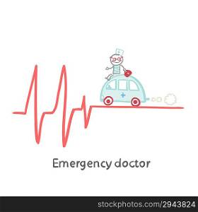 Emergency doctor traveling by car on ECG