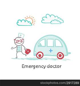 Emergency doctor with the machine
